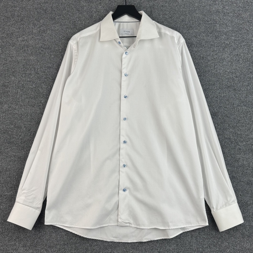 Eton Dress Shirt Mens 17.5 44 White Contemporary Button Up Cotton Long Sleeve
